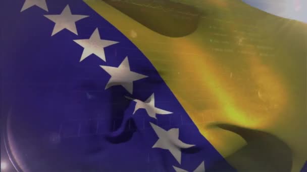 Анимация Графиков Графиков Обработки Данных Флагом Боснии Герцеговины Национальная Экономика — стоковое видео