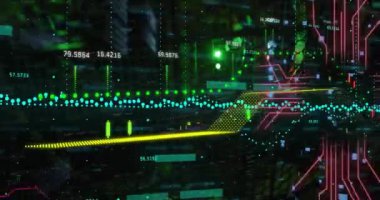 Siyah arkaplan üzerinden veri işleme ve devre kartı bağlantılarının animasyonu. Dijital olarak oluşturulmuş küresel yapay zeka, bağlantılar, hesaplama ve veri işleme kavramı.