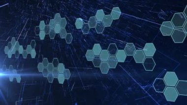 Siyah arkaplanda veri işleme ve bağlantı ağının animasyonu. Dijital olarak oluşturulmuş küresel yapay zeka, bağlantılar, hesaplama ve veri işleme kavramı.