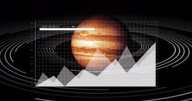 Gezegendeki istatistiklerin veri işleme animasyonu. Dijital olarak oluşturulmuş küresel yapay zeka, bağlantılar, hesaplama ve veri işleme kavramı.