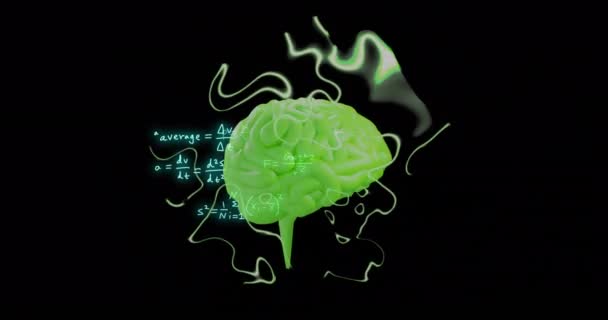 Animering Mänsklig Hjärna Och Matematisk Databehandling Svart Bakgrund Global Artificiell — Stockvideo