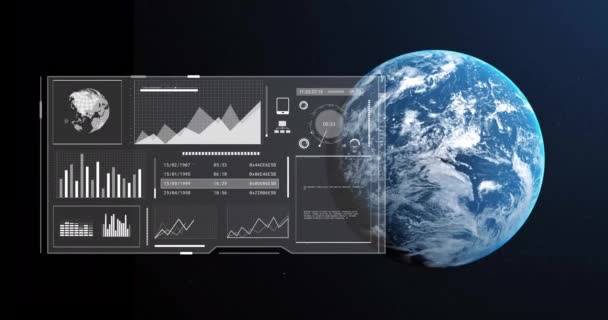 Animație Prelucrare Datelor Ecran Glob Conceptul Global Afaceri Conexiuni Calcul — Videoclip de stoc