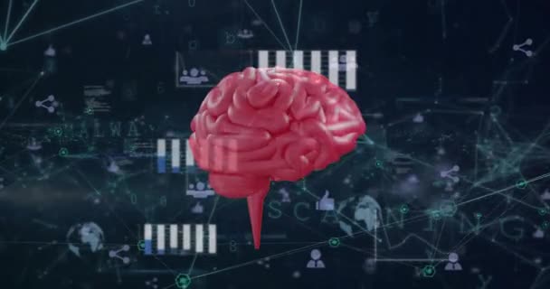 Animacja Ludzkiego Mózgu Przetwarzanie Danych Statystyki Całym Świecie Globalny Biznes — Wideo stockowe