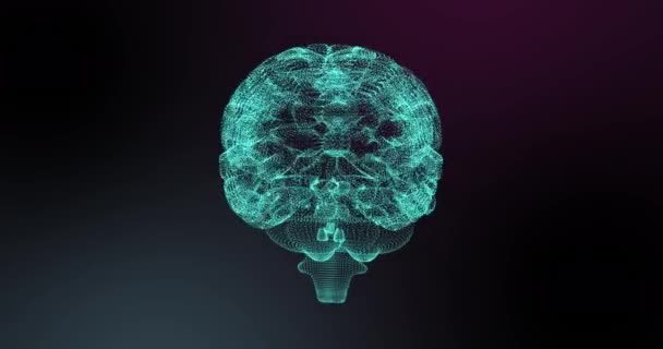 黒い背景に輝く青い人間の脳のスピニングのアニメーション グローバル接続 コンピューティング データ処理コンセプトデジタル生成ビデオ — ストック動画