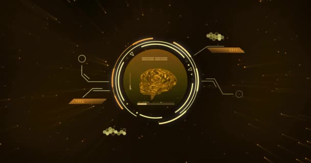 Nsan Beyninin Animasyonu Dünya Üzerinde Kara Arka Planda Işlenen Veri — Stok video