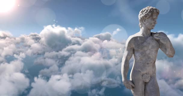 하늘과 공간에 사람의 조각의 애니메이션 추상적인 디지털 방식으로 비디오 — 비디오