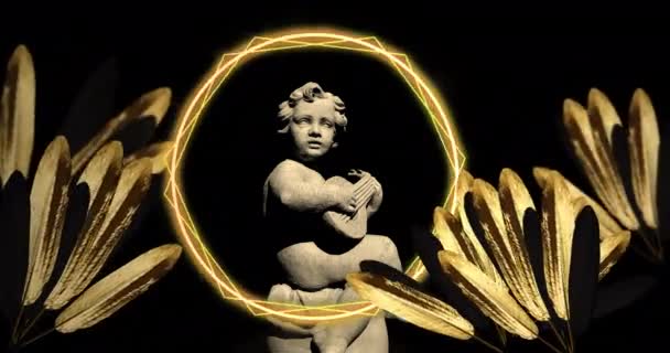 Animation Sculpture Grise Cupidon Sur Les Formes Les Feuilles Contexte — Video