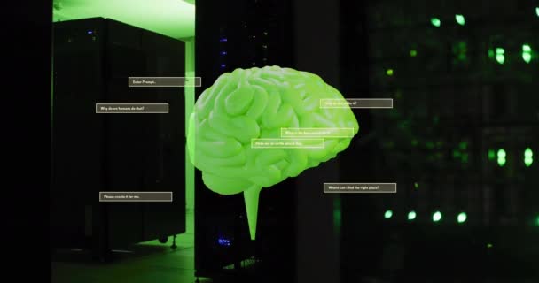 Animering Mänsklig Hjärna Och Databehandling Över Kretskort Global Artificiell Intelligens — Stockvideo