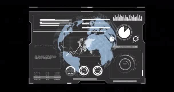 Animazione Dello Schermo Con Elaborazione Dati Globo Sfondo Nero Intelligenza — Video Stock