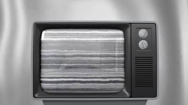 グリーンフローティングの背景上のテレビへの干渉のアニメーション 抽象的な背景と技術コンセプト デジタル生成されたビデオ — ストック動画