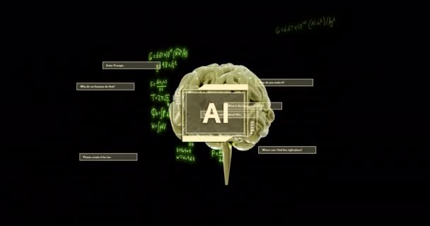 Animatie Van Tekst Met Hersenen Gegevensverwerking Zwarte Achtergrond Wereldwijd Financieel — Stockvideo