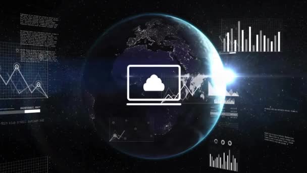Animação Processamento Dados Estatísticas Todo Mundo Conceito Global Negócios Conexões — Vídeo de Stock