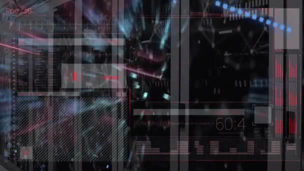 Animace Zpracování Dat Přes Počítačové Servery Globální Finance Obchod Připojení — Stock video