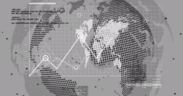 배경에서 데이터 처리와 지도의 애니메이션 글로벌 컴퓨팅 데이터 디지털 방식으로 — 비디오