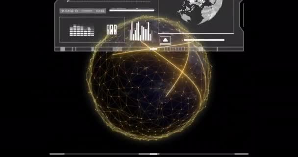 Animazione Schermo Elaborazione Dati Globo Sfondo Nero Intelligenza Artificiale Globale — Video Stock