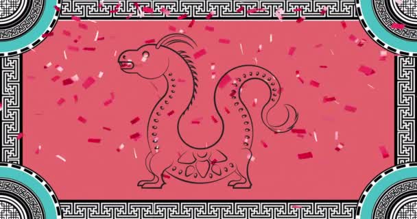 Animatie Van Drakenbord Chinees Patroon Rode Achtergrond Chinees Nieuwjaar Traditie — Stockvideo
