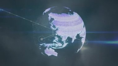 Bağlantılar ve simgelerden oluşan ağlarla dünyanın animasyonu. Dijital olarak oluşturulmuş küresel bağlantılar, hesaplama ve veri işleme kavramı.