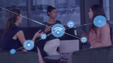 Muhtelif meslekdaşların ofiste toplanması ile ilgili bağlantı ağının canlandırılması. Küresel iş, iletişim, bağlantılar ve dijital arayüz konsepti dijital olarak oluşturulmuş video.