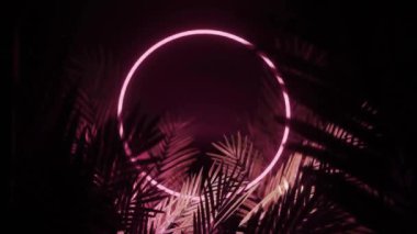 Neon şekilleri ve bitkiler üzerine titreşimlerin animasyonu. Sosyal medya ve dijital arayüz kavramı, dijital olarak oluşturulmuş video.