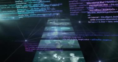 Siyah arkaplanda veri işleme ve bağlantı ağının animasyonu. Teknoloji, bilgisayar, bağlantılar ve dijital arayüz konsepti dijital olarak oluşturulmuş video.