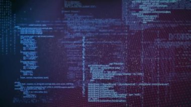 Karanlık arka planda DNA ipliği ve veri işleme animasyonu. Küresel bilim, bağlantılar, hesaplama ve veri işleme kavramı dijital olarak oluşturulmuş video.