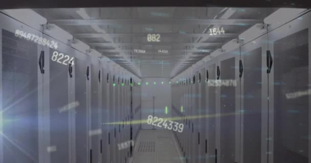 コンピュータサーバー上の金融データ処理のアニメーション グローバルファイナンス ビジネス コネクション コンピューティング データ処理コンセプトデジタル生成ビデオ — ストック動画