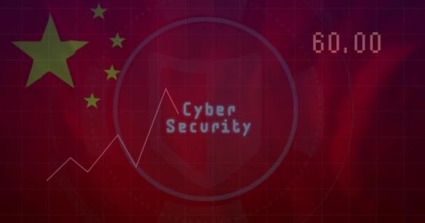 Siber Güvenlik Animasyonu Çin Bayrağı Finansal Veri Işleme Küresel Bağlantılar — Stok video