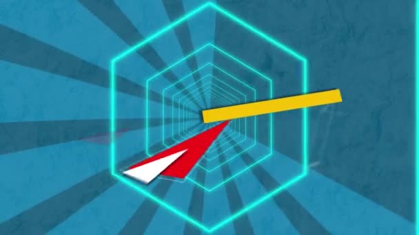 Animation Abstrakter Formen Und Neonsechseckiger Tunnel Nahtlosem Muster Auf Blauem — Stockvideo