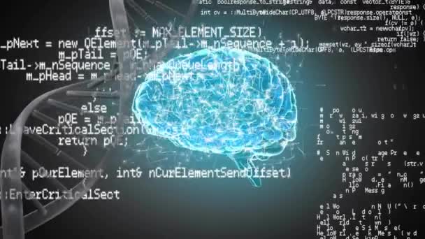 Animation Data Processing Dna Strand Digital Brain Black Background Science — Stock Video