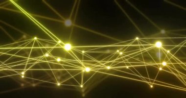 Siyah arkaplandaki neon bağlantı ağının animasyonu. Soyut arkaplan ve şablon kavramı, dijital olarak oluşturulmuş video.