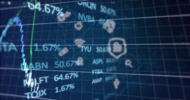 Dijital simgelerin ve finansal veri işlemenin animasyonu. Küresel bağlantılar, dijital arayüz, hesaplama ve veri işleme kavramı dijital olarak oluşturulmuş video.