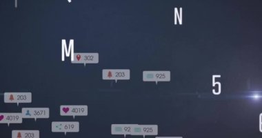 Karanlık arka planda sosyal medyal veri işleme animasyonu. Dijital olarak oluşturulmuş küresel sosyal medya, bağlantılar, hesaplama ve veri işleme kavramı.