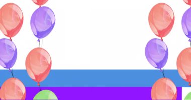 Gökkuşağı arka planında renkli balonlar üzerinde gökkuşağı çemberinde tek boynuzlu atın olduğu gurur metninin animasyonu. Lgbtq, gurur, cinsellik, cinsiyet, renk ve yazım konsepti dijital olarak oluşturulmuş video konsepti.