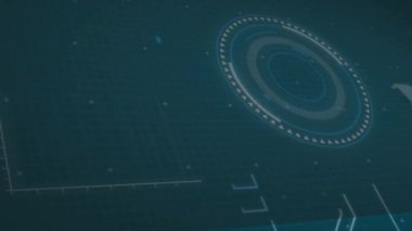 Mavi arkaplan üzerinde tarama ve veri işleme animasyonu. Küresel bağlantılar, dijital arayüz, hesaplama ve veri işleme kavramı dijital olarak oluşturulmuş video.