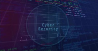 Kapsam taraması ve finansal veri işleme animasyonu. Küresel bağlantılar, dijital arayüz, hesaplama ve veri işleme kavramı dijital olarak oluşturulmuş video.