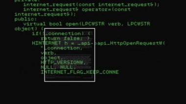 Koyu arkaplan üzerinde ekran ve veri işleme animasyonu. Küresel finans, iş, bağlantılar, hesaplama ve veri işleme kavramı dijital olarak oluşturulmuş video.