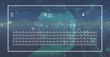 Veri işlemenin animasyonu ve dijital insan kafası üzerinden kara arka planda bağlantı ağı. Teknoloji, bilgisayar, bağlantılar ve dijital arayüz konsepti dijital olarak oluşturulmuş video.