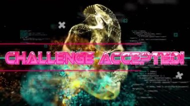 Veri işleme ve siyah arkaplan üzerindeki şekiller üzerinde meydan okumanın canlandırması. Sosyal medya, teknoloji, iletişim ve dijital arayüz kavramı dijital olarak oluşturulmuş video.