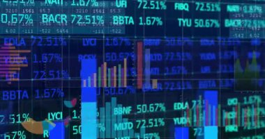 Siyah arka planda finansal veri işleme animasyonu. Dijital olarak oluşturulan küresel finansman, bilgisayar, iş ve dijital arayüz kavramı.