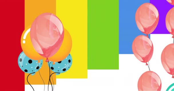 彩虹背景下彩色气球在彩虹心脏上的动画 Lgbtq Pride Sexuality Gender Color Concept Digital Generated Video — 图库视频影像