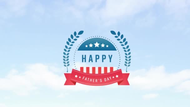 雲の上の幸せな父の日のテキストのアニメーション 愛国主義と旗の概念 デジタル生成されたビデオ — ストック動画