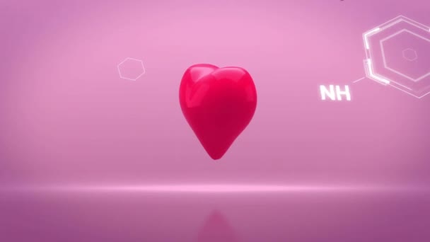 Animation Der Chemischen Formel Über Rotem Herz Auf Rosa Hintergrund — Stockvideo