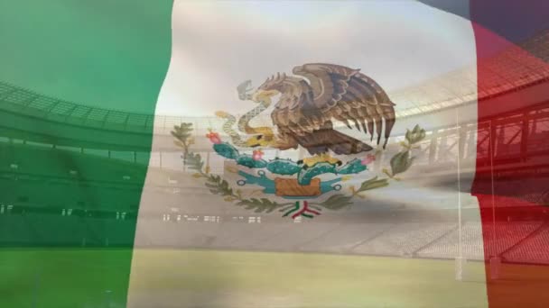 Κινούμενο Σχέδιο Κυματίσματος Της Σημαίας Του Μεξικού Πάνω Από Στάδιο — Αρχείο Βίντεο