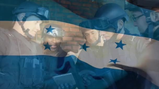 Animace Vlajky Hondurasu Nad Bělochy Pomocí Tabletu Plánovací Strategie Vojenská — Stock video