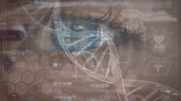 Animacja Nici Dna Przetwarzanie Danych Tle Oka Kobiety Koncepcja Globalnej — Wideo stockowe