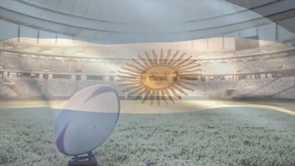 Animación Ondear Bandera Argentina Sobre Estadio Concepto Deporte Competencia Nacionalidad — Vídeo de stock