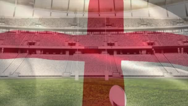 Stadyumun Üzerinde Ragbi Topuyla Ngiltere Bayrağı Sallama Animasyonu Spor Rekabet — Stok video