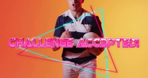 Animation Der Herausforderung Akzeptierten Text Mit Formen Über Kaukasischen Männlichen — Stockvideo
