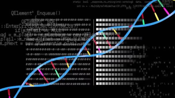 검은색 배경에 Dna 가닥을 데이터 처리의 애니메이션 컴퓨팅 디지털 인터페이스 — 비디오
