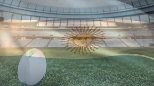 Κινούμενο Σχέδιο Κυματίζει Σημαία Της Αργεντινής Πάνω Από Γήπεδο Μπάλα — Αρχείο Βίντεο